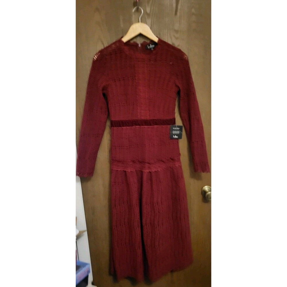 Lulus Womens Burgundy Embroidered Long Sleeve Dress Size Small